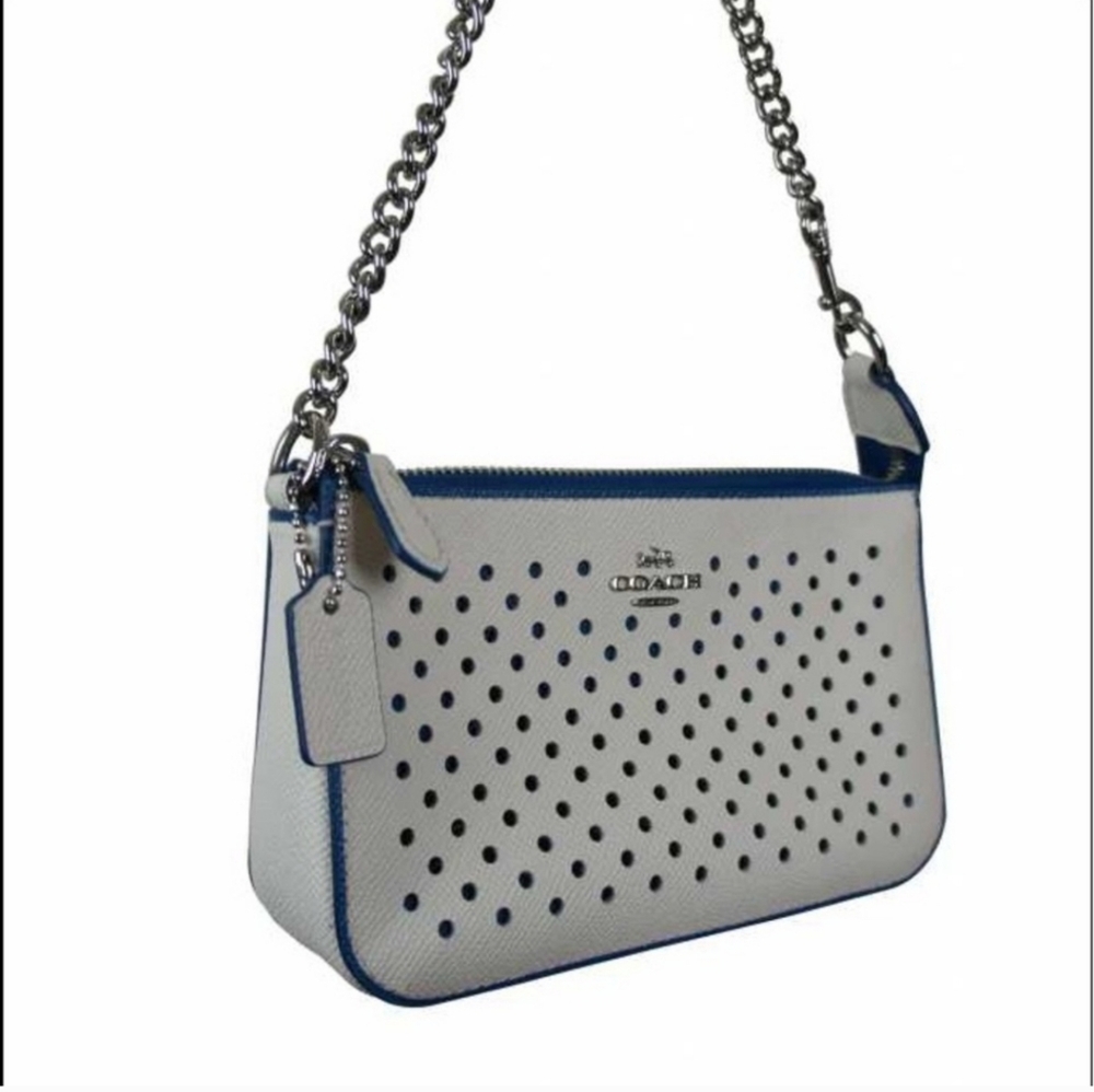 Coach Perforated Nolita 19 Wristlet Navy Blue Chalk Trim Gold Tone Hardware NWT - Picture 6 of 13